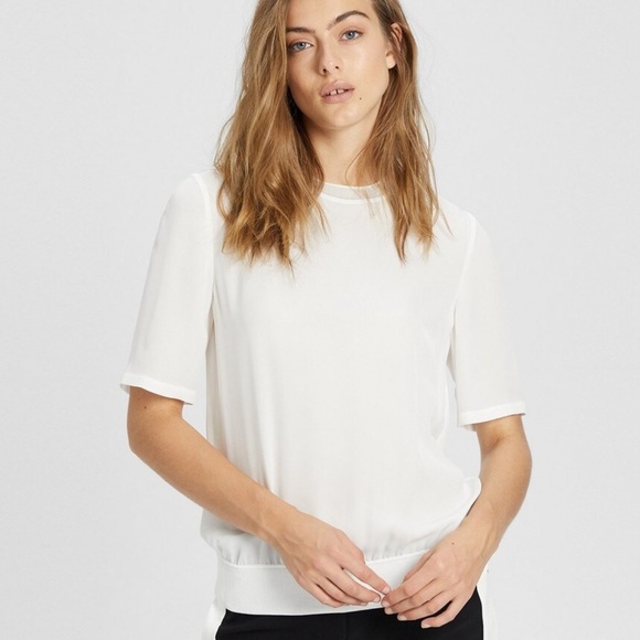 A1. Theory Short Sleeve “Combo Tee” Silk Cream Shirt - Picture 1 of 7